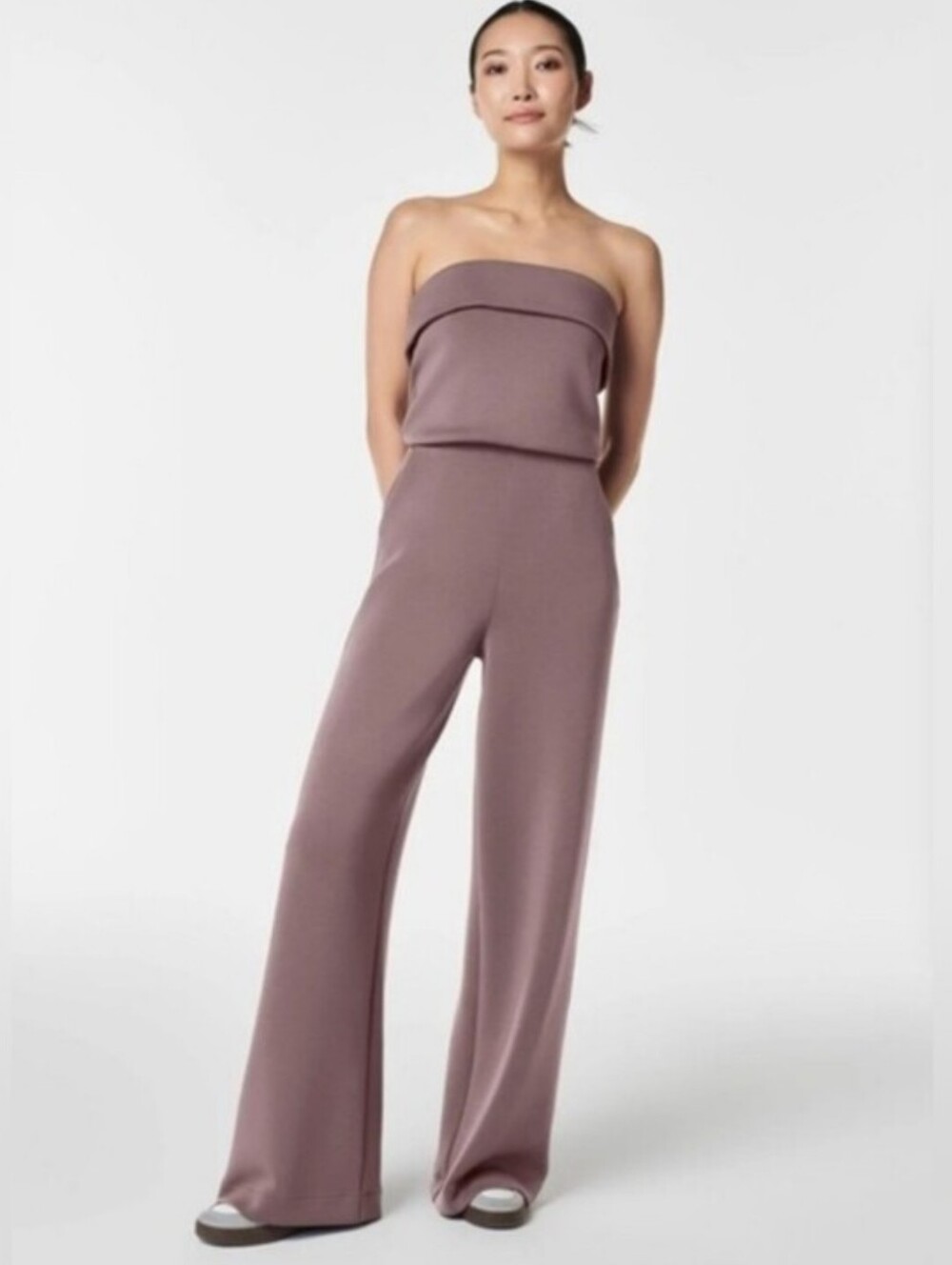 SPANX Air Essentials Strapless Jumpsuit Smoke Wide Leg Lounge Size M Tall NWT